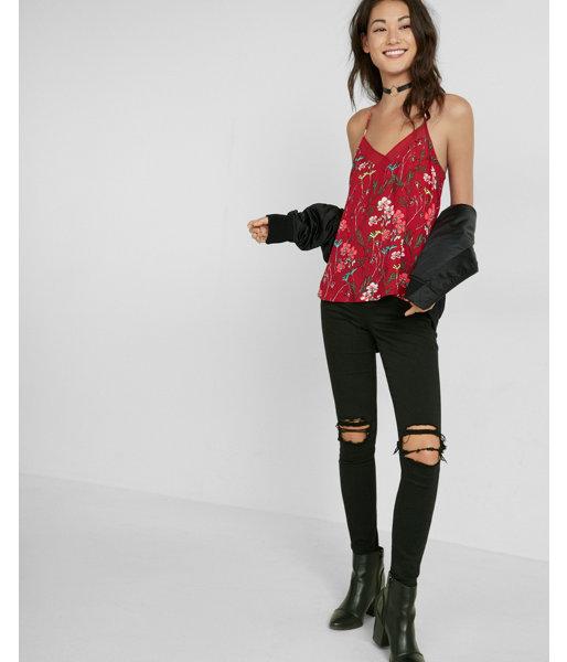 Express Womens Deep V-neck Floral Tank