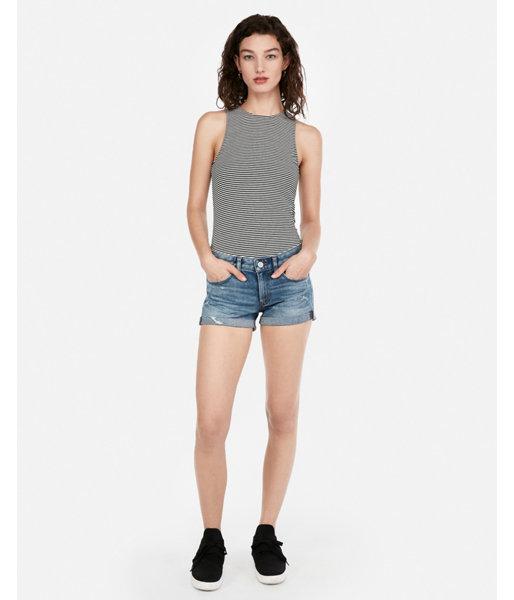 Express Womens Low Rise Rolled Hem Destroyed Stretch+ Denim