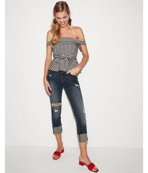 Express Womens Gingham Tie Waist Off The