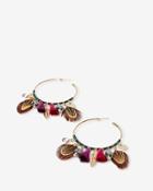 Express Womens Beaded Feather And Tassel Drop Wrapped Hoop Earrings