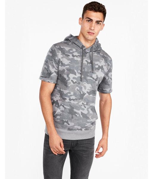 Express Mens Vintage Short Sleeve Drawstring Hoodie