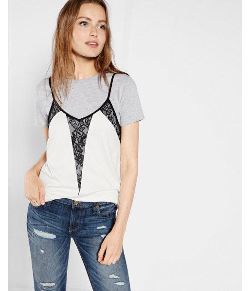 Express Womens Crew Neck Tee And Lace Inset Cami