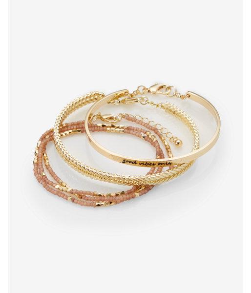 Express Womens Set Of Three Good Vibes Only Beaded Bracelets