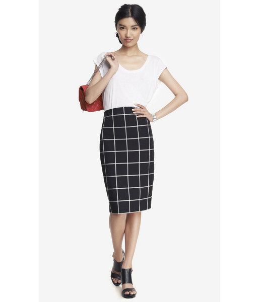 Express Windowpane Plaid High Waist Midi Pencil