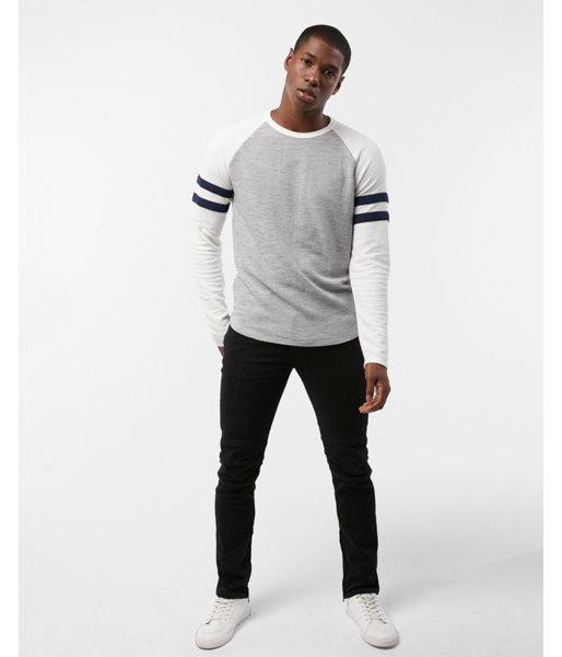 Express Mens Stripe Long Sleeve Waffle Baseball Tee