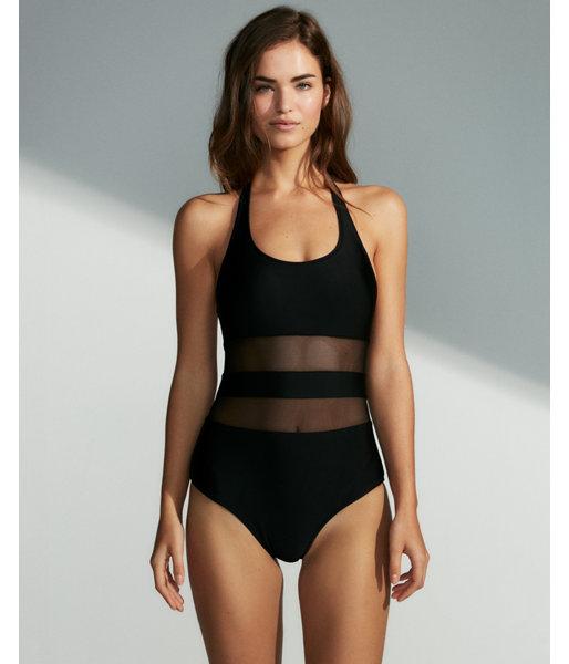 Express Womens Halter Neck Mesh Cut-out One-piece