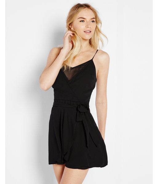 Express Womens Faux Wrap Chiffon Inset Cami Romper