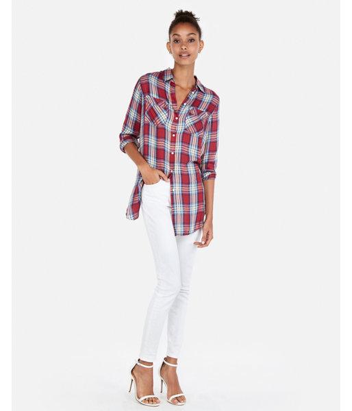 Express Womens Plaid Oversized Two Pocket Tunic