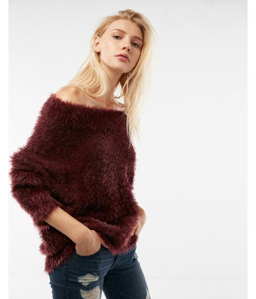 Express Womens Off The Shoulder Feather Wedge