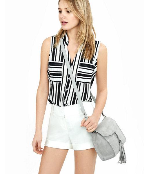 Express Womens Light Gray Faux Suede Tassel Cross Body Bag