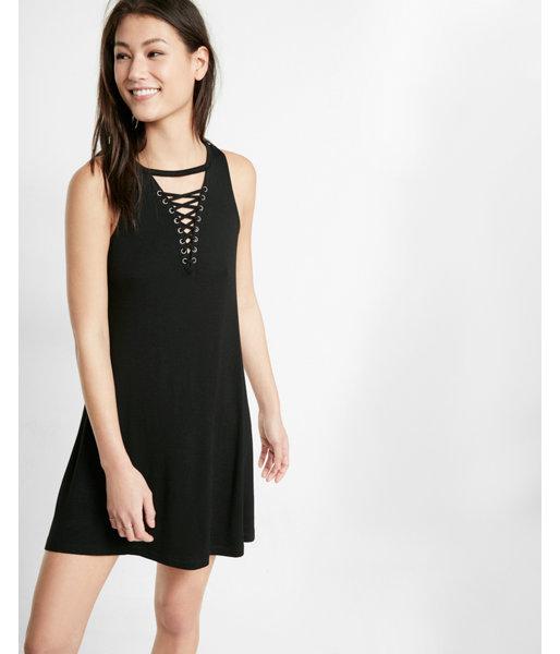 Express Womens Lace-up Trapeze Hem Dress