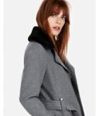 Express Womens Short Faux Fur Collar Belted Wool-blend Coat