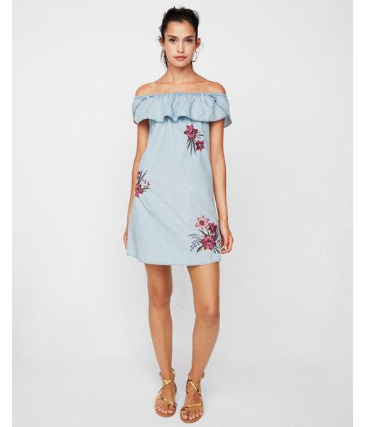 Express Womens Off The Shoulder Floral Embroidered