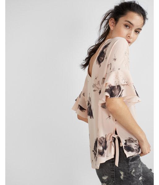 Express Floral Ruffle Side Tie Dolman Tee