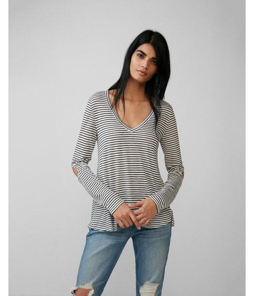 Express Womens Striped Slub Cut-out Tee