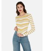 Express Womens Striped Pointelle Cropped Crew Neck