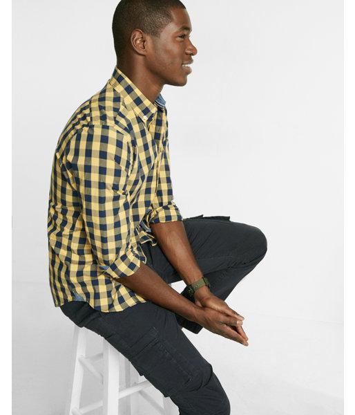 Express Mens Soft Wash Checked Button-down