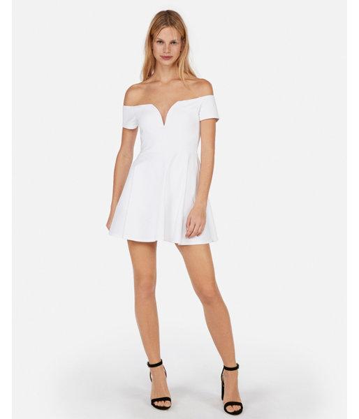 Express Womens Off The Shoulder V-wire Fit And Flare