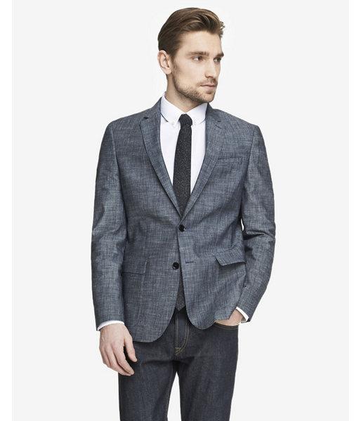Express Mens Slim Photographer Cotton Chambray Blazer