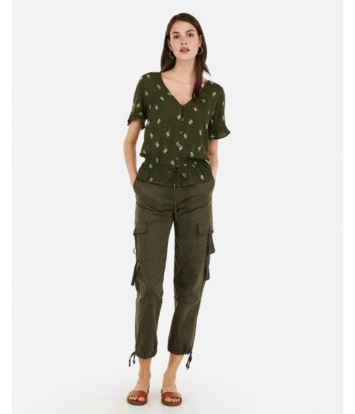 Express Womens Cactus Print Cinched Waist Peplum Top