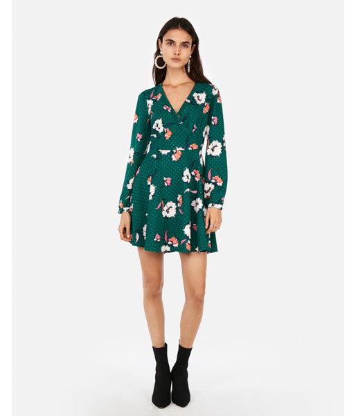 Express Womens Floral Elastic Waist Fit And Flare Dress