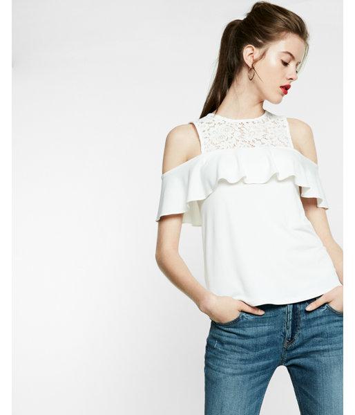 Express Cold Shoulder Lace Ruffle Top