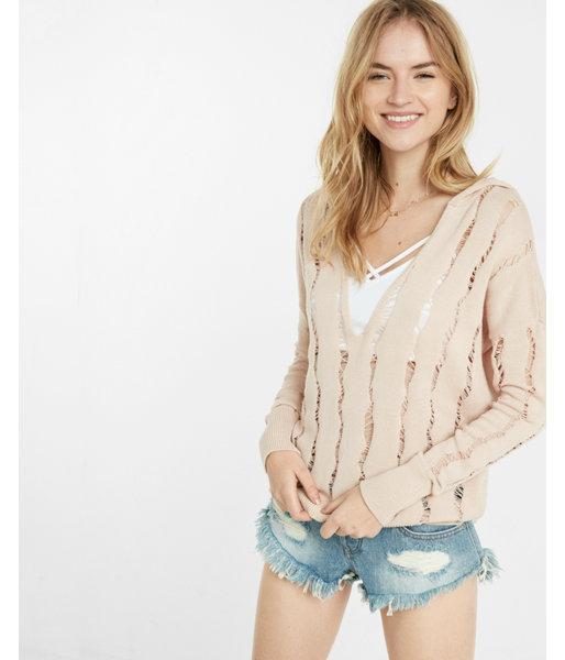 Express Womens Deep V-neck Destroyed Hoodie