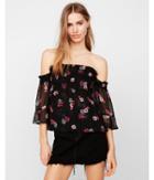 Express Womens Floral Off The Shoulder Smocked Bodice Blouse