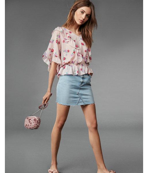 Express Floral Cinched Waist Ruffle Blouse