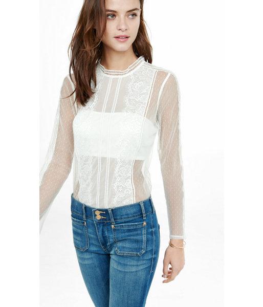 Express Women's Tops Lace And Mesh Blouse With Bandeau