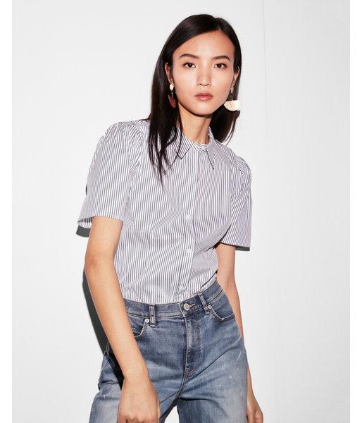 Express Womens Striped Puff Shoulder Button Up