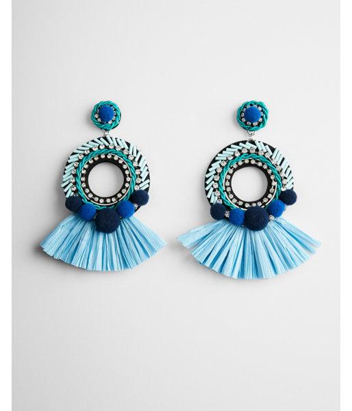 Express Womens Pom Fringe Drop Earrings