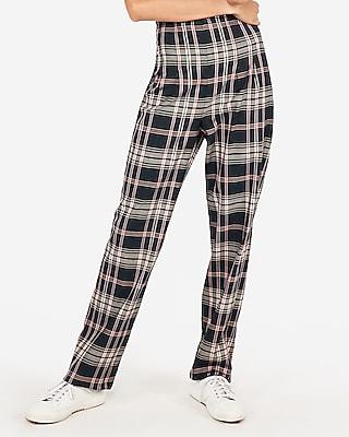 Express Womens High Waisted Plaid Wide Leg Palazzo Pant