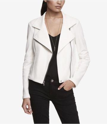 Express Womens Textured Knit Moto Jacket White X