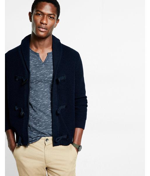 Express Mens Toggle And Zip Shawl Collar Cardigan