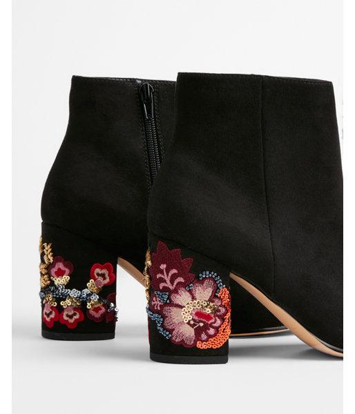 Express Womens Embroidered Sequin Heel Ankle Bootie