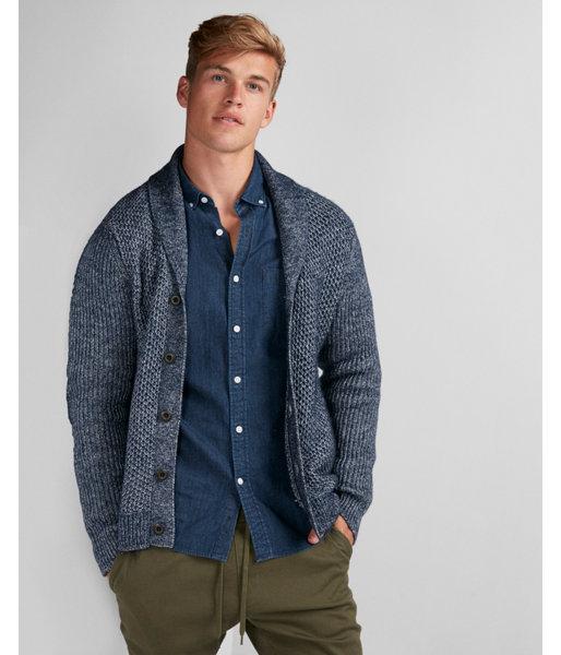 Express Mens Honeycomb Shawl Collar Cardigan