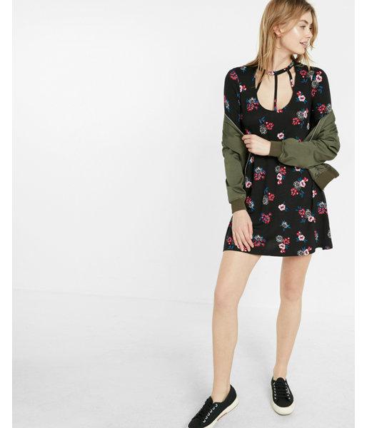 Express Womens Floral Print Strappy Front Trapeze Dress