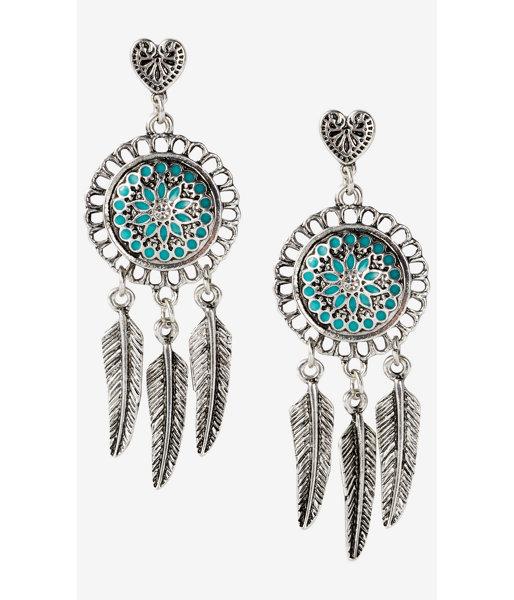 Express Women's Jewelry Ornate Medallion And Feather Charm Earrings