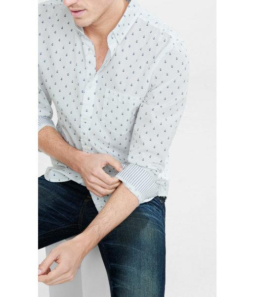 Express Men's Dress Shirts Anchor Print Button-down Collar