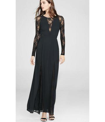 Express Express Women's Dresses Black Lace Sleeve And Inset