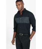 Express Men's Dress Shirts Fitted Engineered Stripe Black Dress