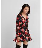 Express Womens Floral Ruffle Wrap Front Dress