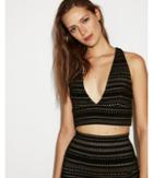 Express Womens Metallic Plunge Cropped Top
