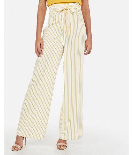 Express Womens High Waisted Ticking Stripe Tie Waist Wide