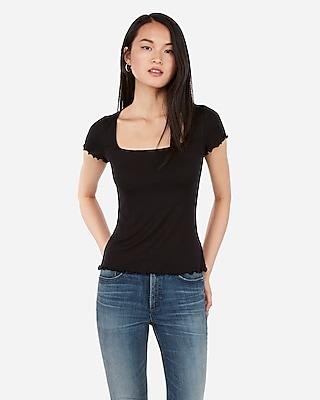 Express Womens Ruffle Hem Square Neck Tee