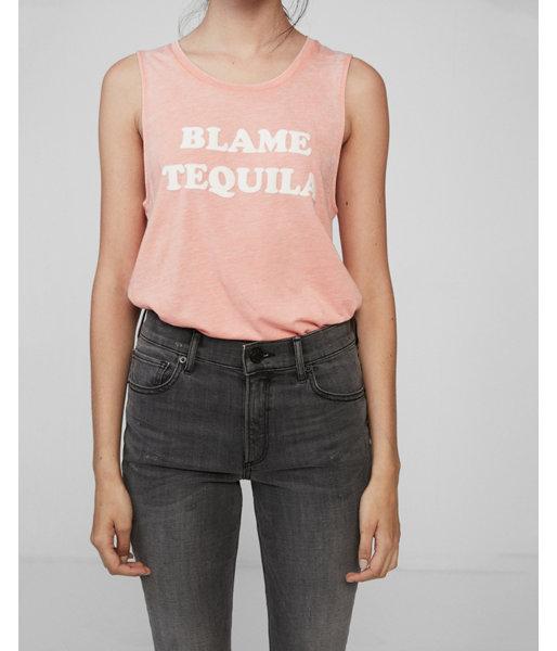 Express Womens Blame Tequilla Step Hem Graphic Tank