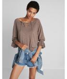Express Womens Peasant Sleeve Lace-up Pullover