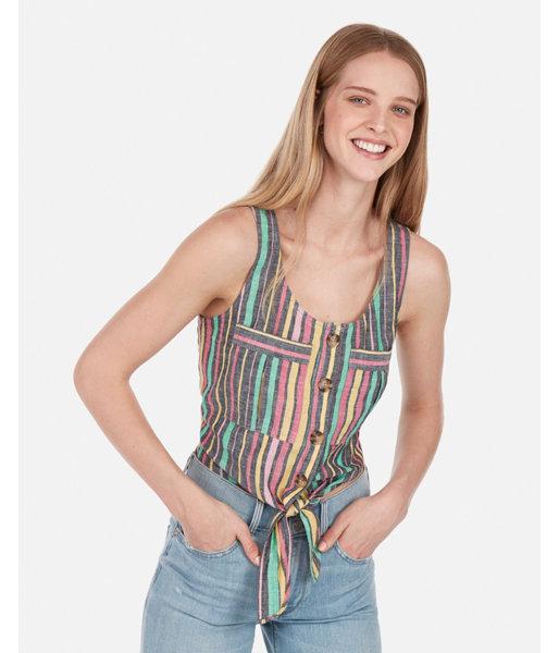 Express Womens Striped Linen-blend Tie Front Front Pocket Tank
