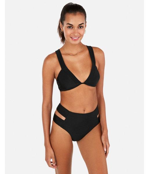 Express Womens High Waisted Cut-out Bikini Bottoms